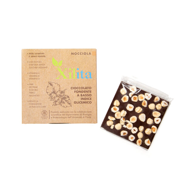 Dark chocolate bar with hazelnuts